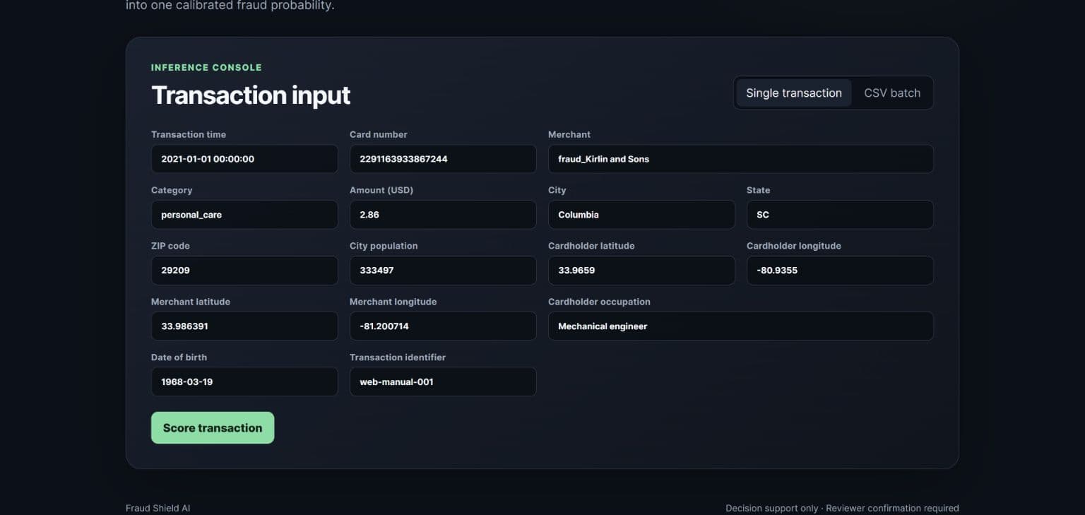 FraudShield-AI production input console
